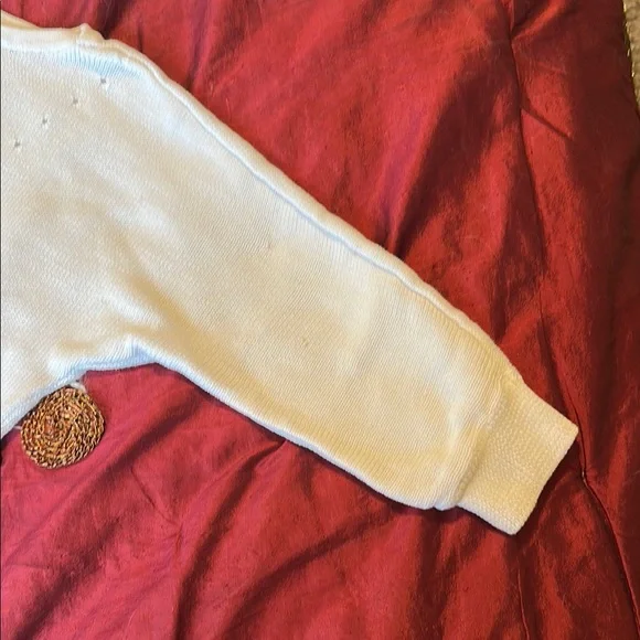 WHBM Elegant WHITE Sweater 3/4 Sleeves Beautiful Knit Design Band Bottom Sz M - Picture 6 of 8